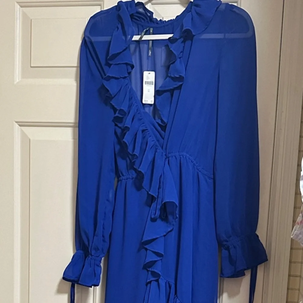 Anthropologie Royal Blue Ruffle Long Sleeve Dress BNWT sz XL - Picture 1 of 6